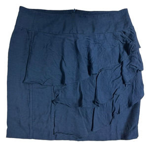 INC Women's Mini Skirt w/Layered Ruffle Front, Lined, Back Zip Size 12 Navy